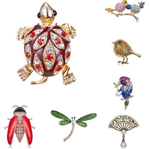 Turtle Ladybug Branch Bird Pearl Rhinestone Painting Oil Bird Beautiful Animal Brooch Clothes Hat Backpack Accessories Brooch