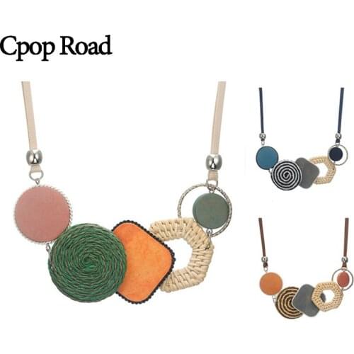 Cpop Trendy Bamboo Rattan Weaving Necklace Geometric Pendant Fashion Statement Neckace Women Jewelry Accessories Hot Sale Gifts