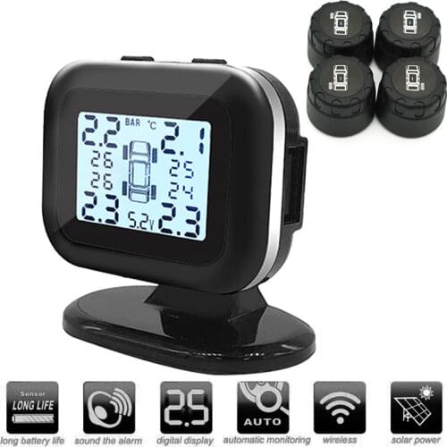 Tire Pressure Monitor TPMS External Sensor Gauge High Temperature Alarm Solar Car Tire Pressure Monitoring System LCD Screen