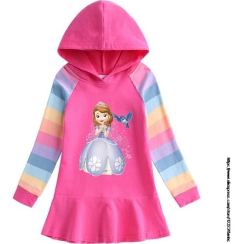 Disney Cartoon Sofia Print Girl Kid Cotton Hoodie Dress with Pleated Hemline Long SleeveBaby Child Sweatshirt Coat Clothes