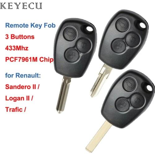 Keyecu Remote Car Key Fob 3 Buttons 433MHz with PCF7961M HITAG AES Chip for Renault Trafic Vauxhall Vivaro Logan II Sandero II