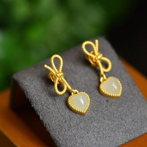 Classic Heart Hetian Women Stud Earrings Sweet And Lovely Bow Tie Pink Love Earrings Fashion Jewelry Womens Accessoriesa