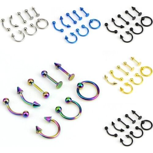 8pcs/lot Stainless Steel Fashion 16G Titanium Anodized Body Jewelry Helix Piercing Ear Eyebrow Nose Lip Captive Rings