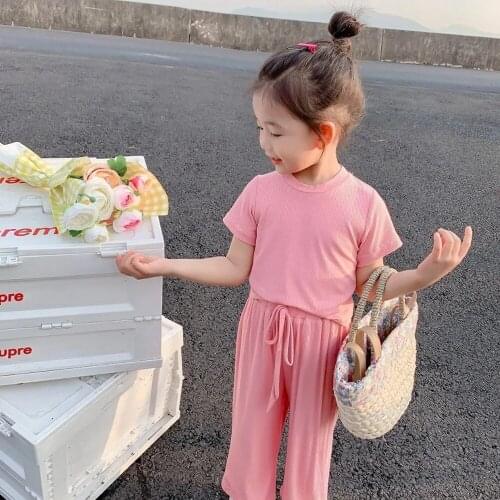 Toddler Baby Girls Summer Clothes Sets Children Short Sleeve t-shirts Casual Wide Leg Pants Solid Girl Sets Clothing for Girls