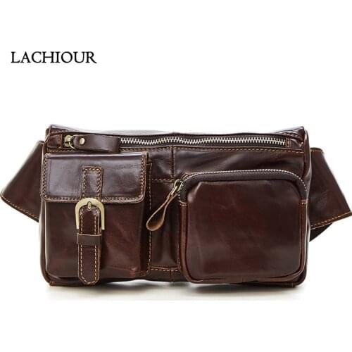 Fashion Genuine Leather Mens Waist Packs Male Leather Hip Belt Bum Bag Man Ajustable Fanny Bag Mens Waist Bag Shoulder Bag
