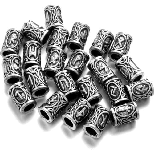 10pcs 24pcs Viking Runes Set Loose Spacer Beads Fit Beards or Hair TIWAZ TYR Sol rune Odal Futhark Rune Bead DIY Jewelry Making