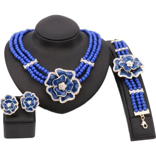 Fashion Simulated Pearl Necklace Earrings Bangle Ring Crystal Wedding Bridal Jewelry Sets