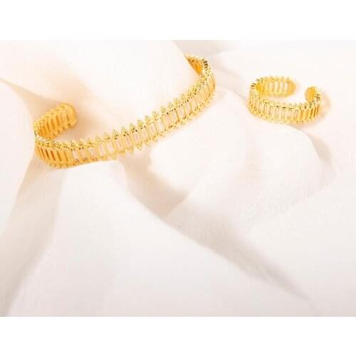 New Charm 2 Pieces Womens Bracelet & Ring Set Simple Open Design Zircon Elegant Accessories Popular Gift for Mom/Lover