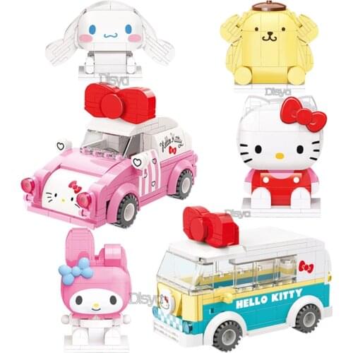 New 2021 Hot Sale Hello Kitty Building Block Big Eared Dog Melody Model and Mini Bus Model Small Granule Block Kids Toy Gift
