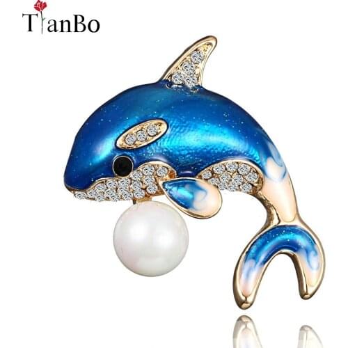 New Arrival Enamel Cute Blue Dolphin Brooches for Women Rhinestone Inlay Winter Coat Hat Brooch Pins Fashion Jewelry