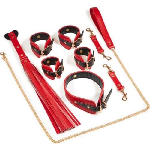 New High Quality PU Leather Bondage SM Set Handcuffs Slave Collar Spank Sex Toy For Couples Adults Game