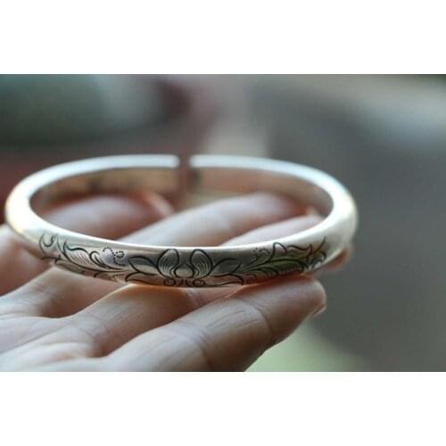 Charming Handmade Miao silver solid with carved opening bracelet