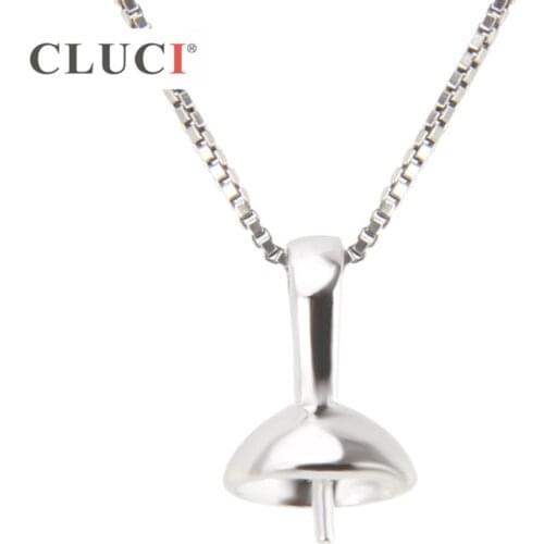 CLUCI 925 Sterling Silver Minimalism Pendant Accessaries for OL Women Simple Round Pearl Pendant Mounting SP139SB