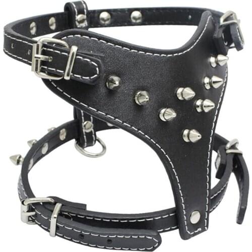 Pu Spiked Studded Dog Vest Harness Puppy Leash Lead Pitbull Adjustable Harness Strap for Medium Large Dog Boxer Bull Terrier