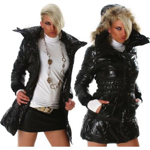 Womens winter jacket glossy slim fit down jacket detachable cap