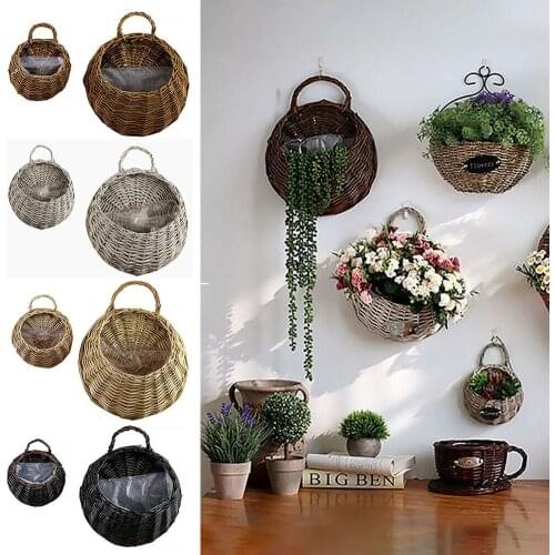 Rattan Vase Basket Hand Made Wicker Nest Flower Pot Eco-Friendly Wall Hanging Vase Container Storage Basket Home Decoration