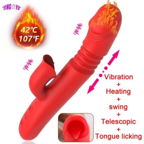 Adult Sex Toys Automatic Telescopic Rotating Dildo Heating Vibrator for Women Tongue Licking Vagina Clitoris G-Spot Stimulator