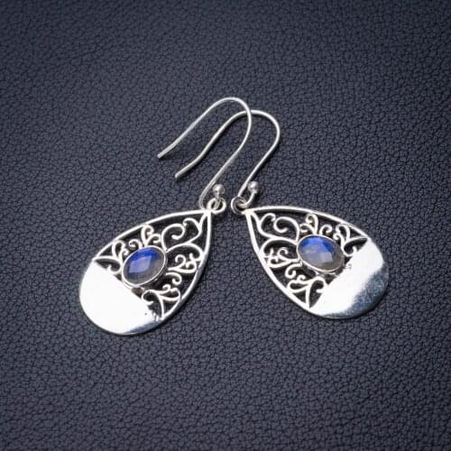 StarGems Natural Blue Fire Labradorite Handmade 925 Sterling Silver Earrings 1.75" D7725