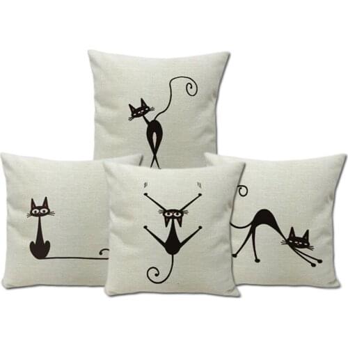 Universal Fashion Popular Vintage Black Cat Square Pillowcase Cotton Linen Throw Pillow Case Sofa Cushion Cover Home Car Decor