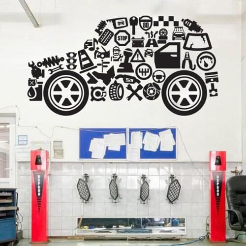 Large Car Auto Service Repair Window Wall Sticker Car Washing Service Repair Garage Repair Tools Wrench Pit Stop Decal Vinyl