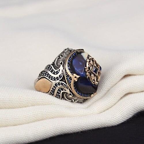 Amber 925 Silver Engrave Traditional Handmade Turkish Signet Ring Original Kehribar Mosque Design Jewelry Gift for Women Men