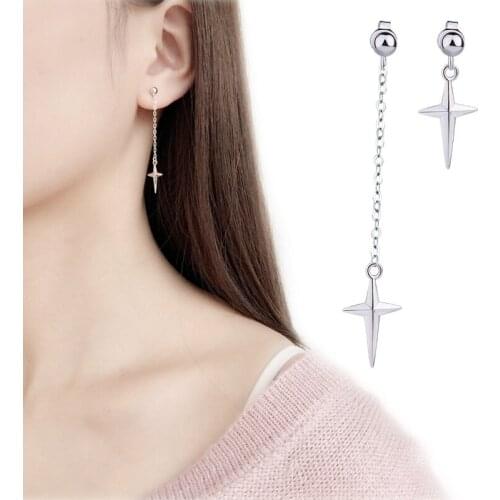 Women Fashion Simple Personality Cross Star Tassels Earrings