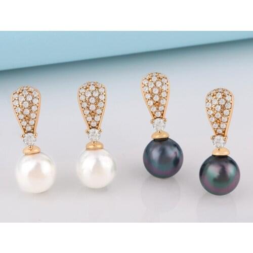 OCESRIO Black Natural Pearl Earrings CZ Dangle Pearl Drop Earrings for Women Wedding rose gold Jewelry Women Gifts ers-t94