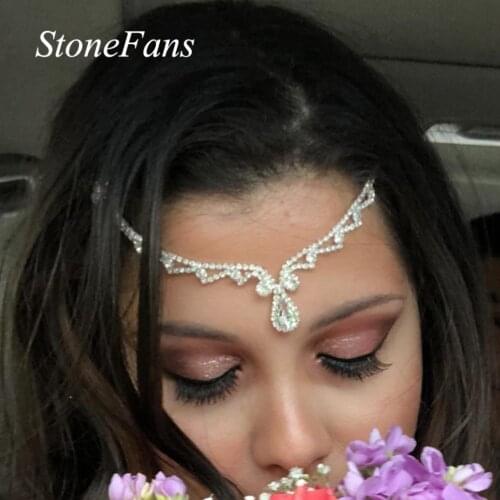 Stonefans Bohomian Bridal Hair Chain Rhinestone Headpiece for Women Statement Tassel Hair Clips Forehead Chain Crystal Jewelry