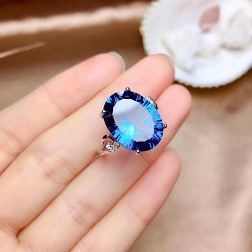 Big size12*16mm Natural London Blue Topaz Gemstone Trendy Ring for Women Real 925 Sterling Silver Fine Jewelry birthstone gift