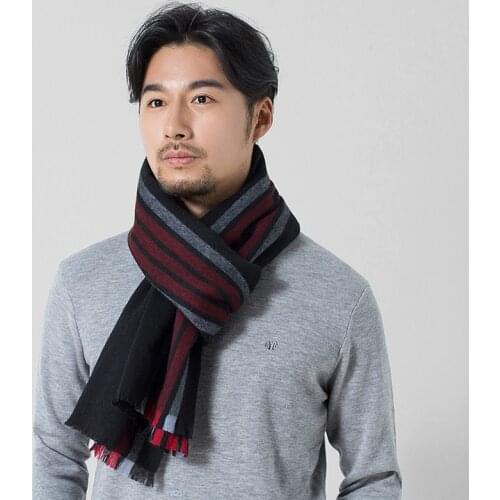 Winter 100% Wool Scarves for Men Plaid Striped Wraps and Shawls Warm Thick Neckerchief Male Gray Muffler Pure Sheep Wool Scarf