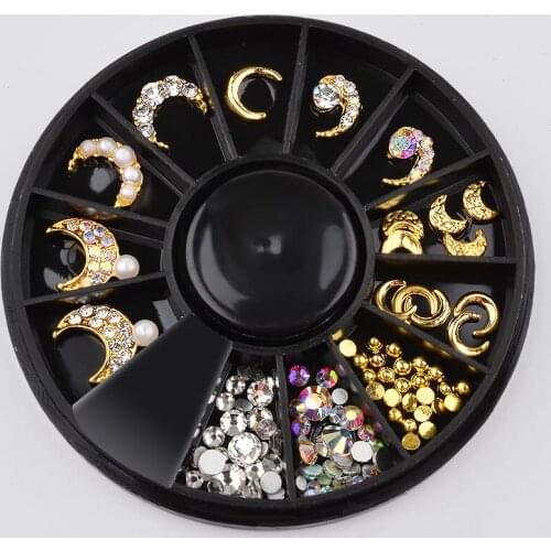 1box Charm Alloy Moon Design 3D Nail Art Decorations Mixed Caviar Beads Pearl Diamond Rhinestones Jewelry Manicure Accessories