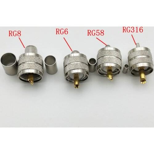 20pcs COPPER PL259 UHF Male Crimp Plug RF Connector For RG8 RG6 RG58 RG316 CABLE