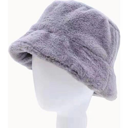 2021 Fashion Artificial Rabbit Fur Bucket Hat Womens Autumn and Winter Warmth Padded Fisherman Hat Panama Plush Basin Hat Ladie