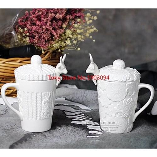 24pcs/lot 3D Amimal Couples Cups with Lid Cute Milu Deer Coffee Cup Milk Cups Snow Ceramic Mug Breakfast Cup Creative Gift