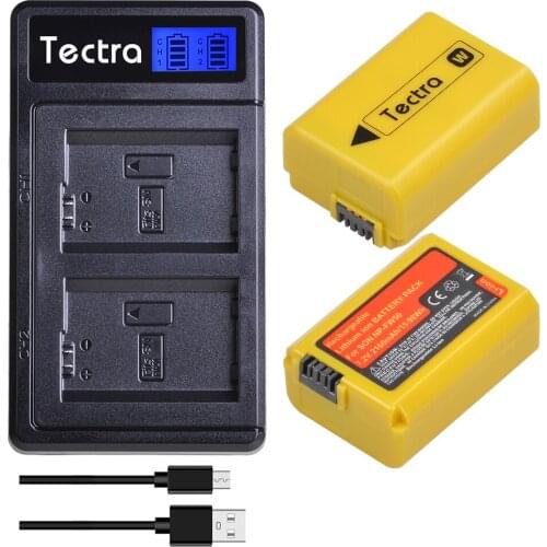 Tectra 2pc NP-FW50 Battery+LCD Dual Charger for Sony Alpha a6500 a6300 a6000 a5000 a3000 and a7 7R a7R a7R II a7II