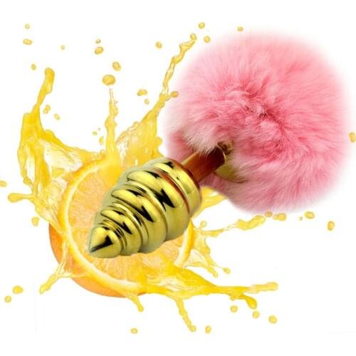 Metal Thread Butt Plugs Faux Bunny Tail Gold Anal Plug Erotic Adults Products Stainless Steel Anus Sex Toys For Woman Sexy Shop