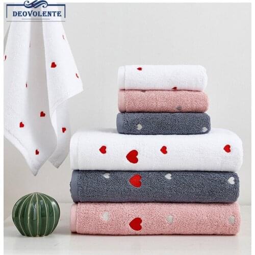 100% Cotton Love Heart Pattern Bath Towel For Adults Fast Drying Soft Pink White Gray Thick High Absorbent Home Textile