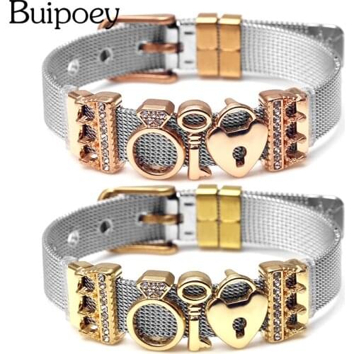 Buipoey Charm Wire Bracelet Line Mesh Watch Bracelet For Men Women Couples Kid Original Key Crown O Watch Chain Jewelry
