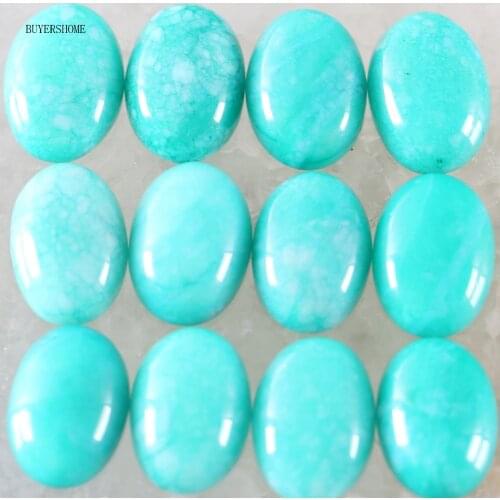 BUYERSHOME 10Pcs 13x18MM Natural Stone Green Amazonite No Drilled Hole Oval Cabochon CAB Bead For DIY Jewelry Making Ring K1590