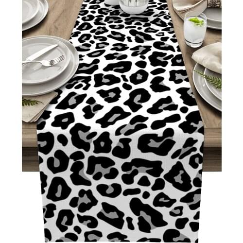 Black And White Leopard Skin Texture Table Runner Wedding Decor Table Cover Christmas Decoration Holiday Party Tablecloth