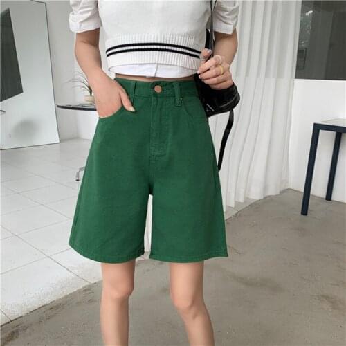 Hzirip Korean Solid Color High Waist Wide Leg Denim Female 2021 Hot Fashion Summer Loose Thin A-Line Casual Five-Point Shorts