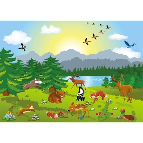 Jungle Safari Animals Vinyl Cloth Photo Backgrounds for Photo Studio Children Baby Birthday Party Backdrops Photo Shootings