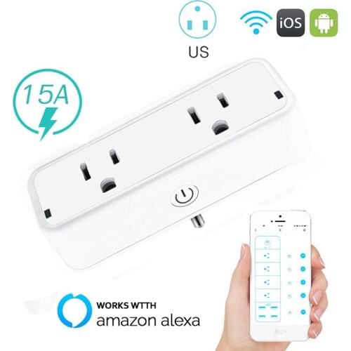 Electric Socket Smart Plug WiFi Socket US 15A Timing Outlet, Tuya Smart Life APP Remote Control, Works With Alexa Google Home