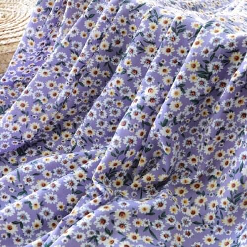 Purple small daisy fabric high-end georgette silk hemp chiffon womens dress childrens clothing printed fabric diy cloth