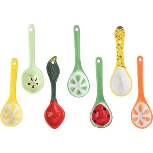 Ceramic Coffee Spoon Korean Household Tableware Spoon Dessert Cartoon Small Children Spoons Fruit Design Creative Lovely Ladle