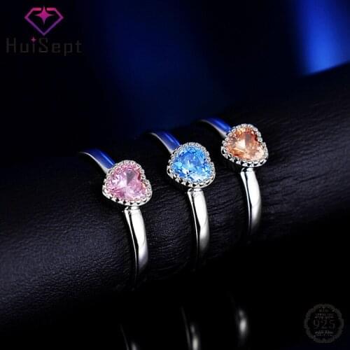 HuiSept Ring for Women 925 Silver Jewelry with Zircon Gemstone Heart Shape Finger Rings Wedding Party Hand Accessories Wholesale