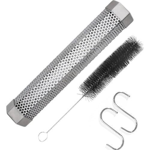 Pellet Smoker Tube Set Stainless Steel Grill Smoker Tube Grill Supplies BBQ Grill Hot Cold Smoking Mesh Tube Smoke Generator