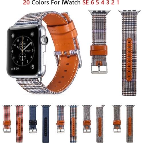 Fabric stitching Leather Strap For Apple Watch 6 Band 44/42/40/38mm Watchband Belt Bracelet for iWatch Bands Series 6 SE 5 4 3 2