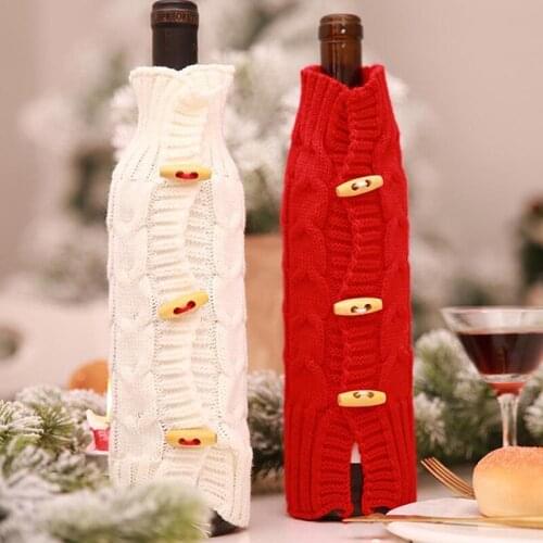 Creative Christmas Long Button Sweater Bottle Cover Wine Bottle Bag Champagne Cover Christmas Dinner Party Table Decor