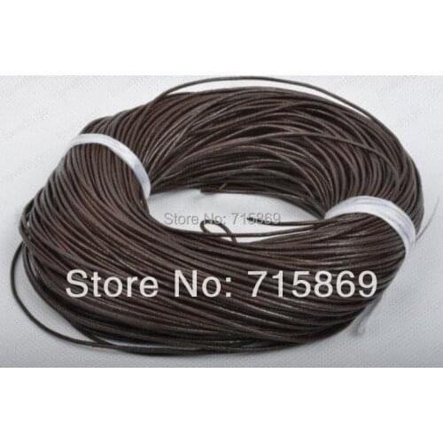 Free Ship 100meters 2mm Dark Brown Color Round Genuine Leather Cord For Jewelry DIY Rope
